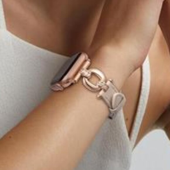 NEW Leather Apple Watch Band Rose Gold Buckle